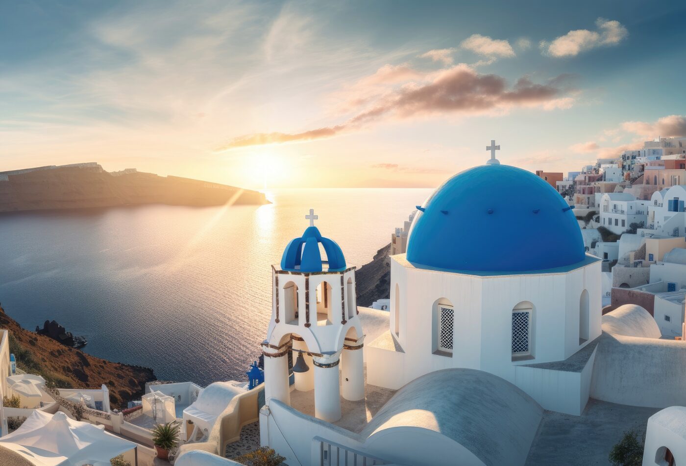 Traditional Greek architecture and Mediterranean landscape